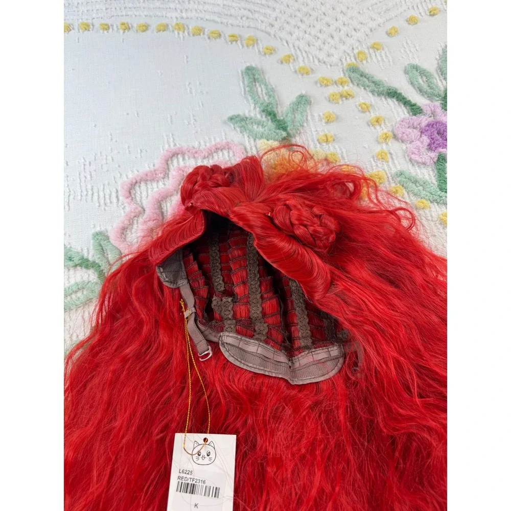 Vibrant Red‎ Cosplay Wig Braided Buns Long Wavy Synthetic Fiber